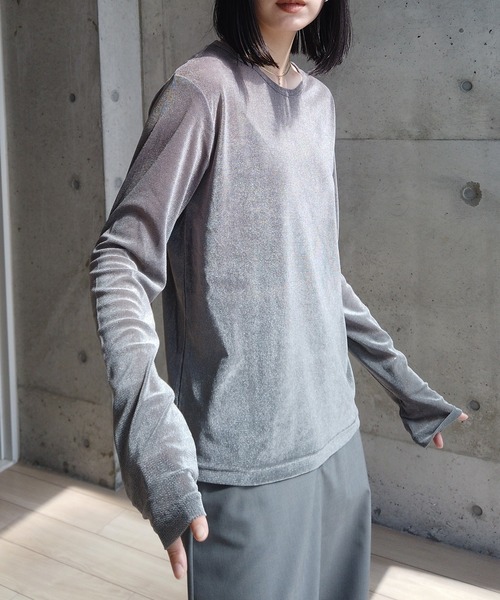 y/m by RIKA（イムバイリカ）の「シアーベロアトップス（Tシャツ/カットソー・レディース・イエロー/ブラック/グレー・FREE）」の14枚目の写真