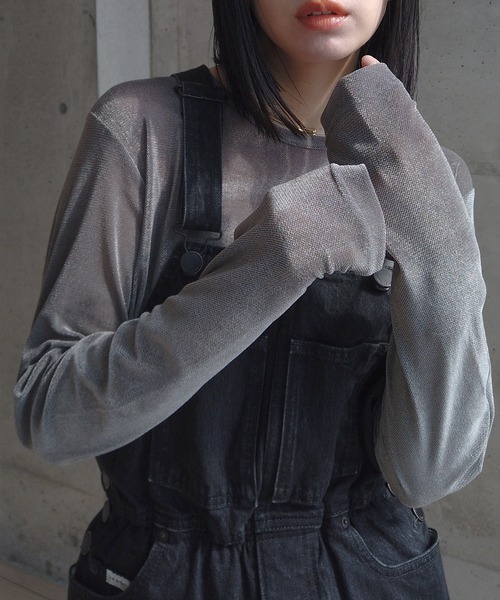 y/m by RIKA（イムバイリカ）の「シアーベロアトップス（Tシャツ/カットソー・レディース・イエロー/ブラック/グレー・FREE）」の7枚目の写真