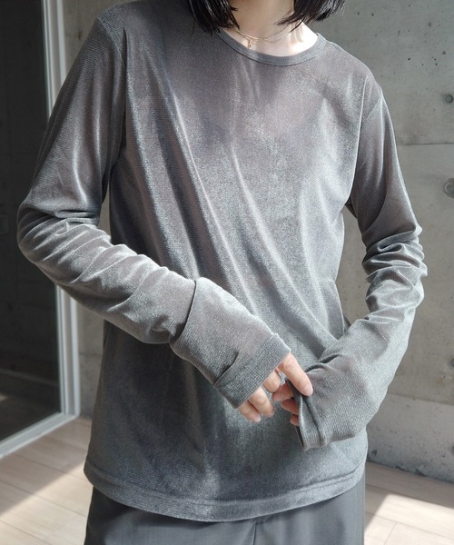 y/m by RIKA（イムバイリカ）の「シアーベロアトップス（Tシャツ/カットソー・レディース・イエロー/ブラック/グレー・FREE）」の10枚目の写真