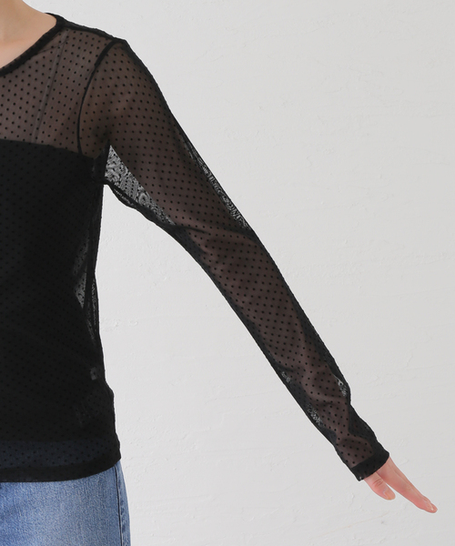 La TOTALITE(ラトータリテ)の「ドットフロッキーチュールプルオーバー(Tシャツ/カットソー・レディース・ブラック/ホワイト・FREE)」の10枚目の写真