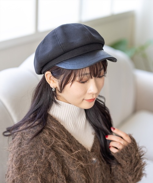 clear（クリア）の「レザー切替キャスケット [シンプル 着回し抜群 カジュアル]≪再入荷≫（キャスケット・レディース・ブラック/キャメル/ベージュ・F）」の2枚目の写真