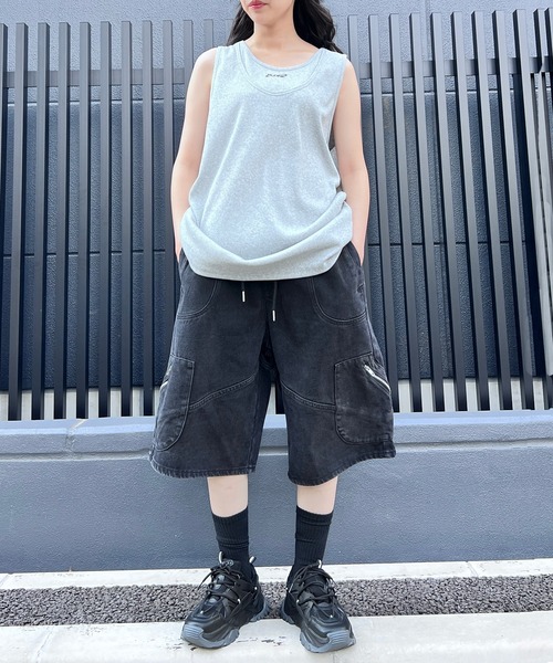 Figments（フィグメンツ）の「ZIPワイドハーフデニムパンツ（デニムパンツ・レディース・ブラック/ブルー・FREE）」の13枚目の写真