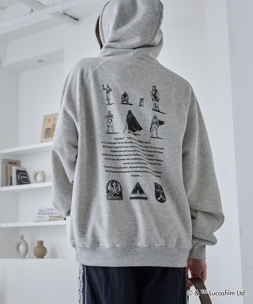 STAR WARS（スターウォーズ）の「STAR WARS/スターウォーズ 別注 ヴィンテージライクバックプリント オーバーサイズ ラグランパーカー（パーカー・レディース・ブラック系/ブラック/グレー系/アッシュグレー・L/M）」の3枚目の写真