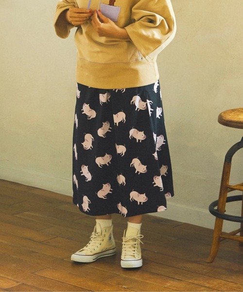 【セール】ブタ/レオパードゲッコー ウエストリブスカート W（スカート）｜go slow caravan（ゴースローキャラバン）スカート