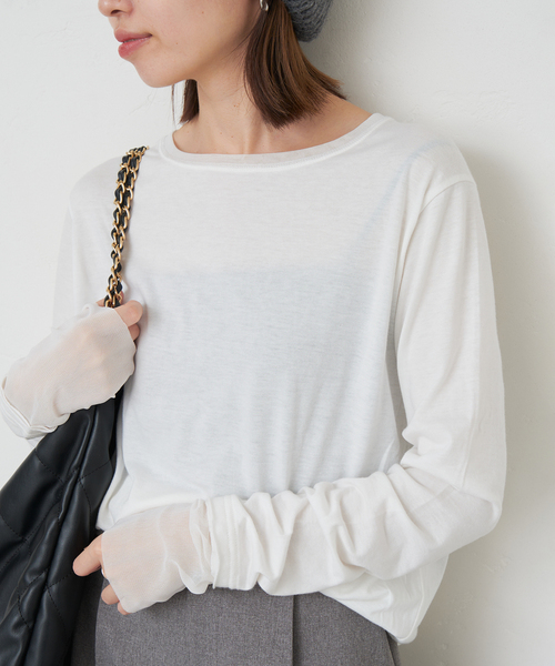 SLOBE IENA（スローブイエナ）の「《追加7》レイヤードスリーブロンTEE（Tシャツ/カットソー・レディース・ブラック系その他/アイボリー/ホワイト・FREE）」の14枚目の写真