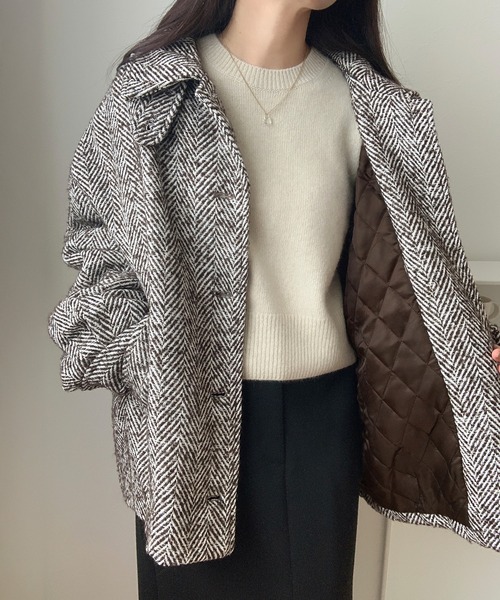 つ*い様 45R ウール ヘリンボーン ジャケット 5 セール】ミックスヘリンボーンジャケット[高身長サイズMT有り]（ステン