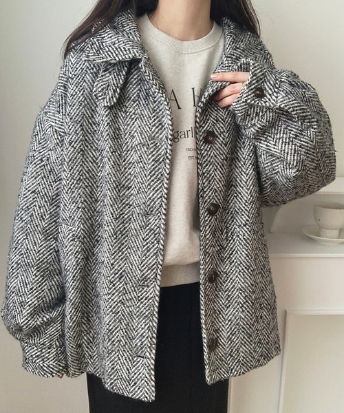 希少デザイン　ディオール　ジャケットコート ミドル丈　ヘリンボーン　襟　切り替え 希少デザイン ディオール ジャケットコート ミドル丈 ヘリンボーン 襟