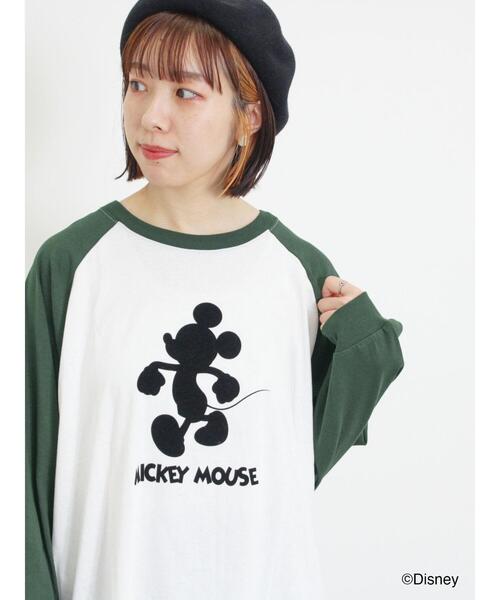 Samansa Mos2（サマンサ モスモス）の「【Disney】ミッキー&フレンズ/ラグランスリーブカットソー（Tシャツ/カットソー・レディース・オフホワイト/チャコールグレー/キナリ・F）」の2枚目の写真