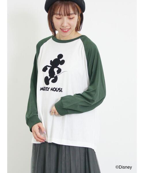 Samansa Mos2（サマンサ モスモス）の「【Disney】ミッキー&フレンズ/ラグランスリーブカットソー（Tシャツ/カットソー・レディース・オフホワイト/チャコールグレー/キナリ・F）」の6枚目の写真