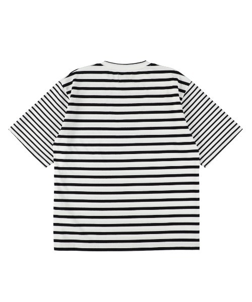 SON OF THE CHEESE(サノバチーズ)の「【SON OF THE CHEESE(サノバチーズ)】Odd Border TEE(Tシャツ/カットソー・メンズ・ネイビー系/ホワイト・LARGE/MEDIUM/X-LARGE)」の4枚目の写真