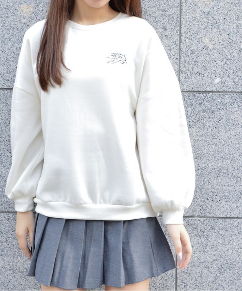spiritoso(スピリトーゾ)の「【spiritoso】裏起毛エンジェル刺繍プルオーバー (CP)(スウェット・レディース・チャコール/パープル系その他/ブルーグレー/アイボリー・MEDIUM)」の6枚目の写真