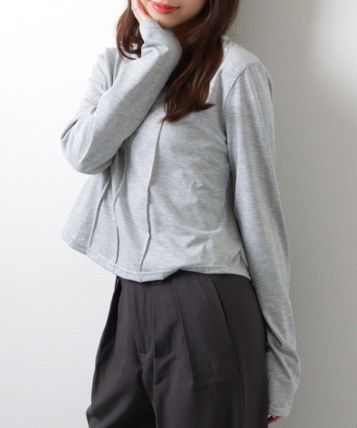 セール】ソリッドカラー ヘンリーネック コンパクト 長袖 カットソー