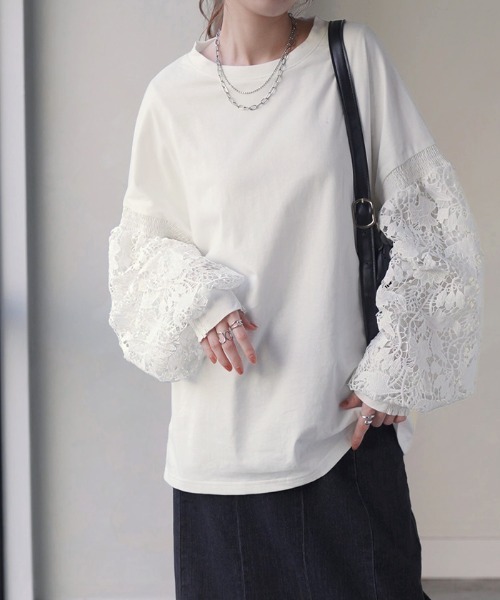 HUG.U(ハグユー)の「チュールorレース 選べるパフ袖ブラウス(Tシャツ/カットソー・レディース・ブラック/ホワイト系その他/ホワイト/ブラック系その他・FREE)」の10枚目の写真