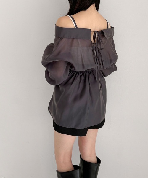 Heather（ヘザー）の「オフショルチュニックシャツ  319998（シャツ/ブラウス・レディース・オフホワイト/チャコールグレー/ミント・FREE）」の12枚目の写真