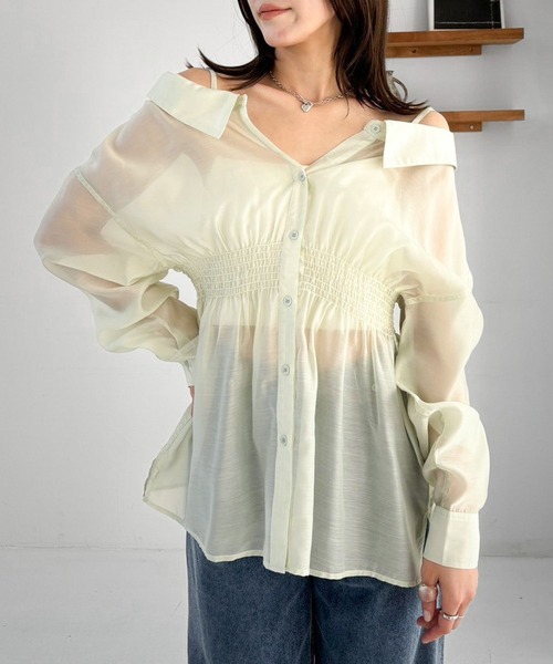 Heather（ヘザー）の「オフショルチュニックシャツ  319998（シャツ/ブラウス・レディース・オフホワイト/チャコールグレー/ミント・FREE）」の17枚目の写真