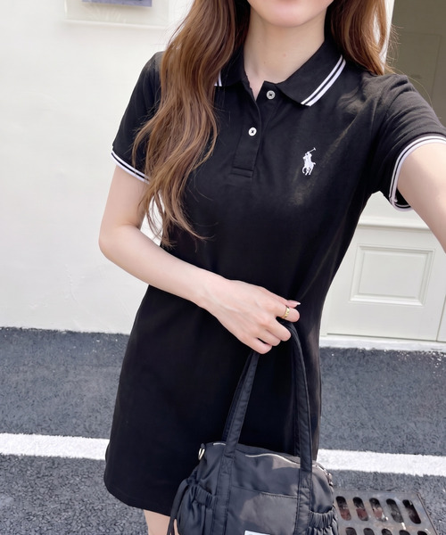 U.S. POLO ASSN.(ユーエスポロアッスン)の「Ada.別注 // U.S. POLO ASSN ラインデザイン 鹿子 ポロワンピース ミニ丈(ワンピース・レディース・グレー/ブラウン/ネイビー/ブラック/ライトグレー/ホワイト・L/M/S)」の3枚目の写真
