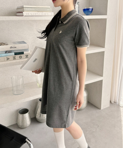 U.S. POLO ASSN.(ユーエスポロアッスン)の「Ada.別注 // U.S. POLO ASSN ラインデザイン 鹿子 ポロワンピース ミニ丈(ワンピース・レディース・グレー/ブラウン/ネイビー/ブラック/ライトグレー/ホワイト・L/M/S)」の11枚目の写真