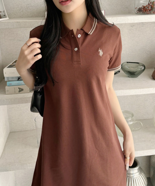 ワンピース Short Sleeve Polo Dress セール】Ada.別注 // U.S. POLO ASSN ラインデザイン 鹿子 ポロ