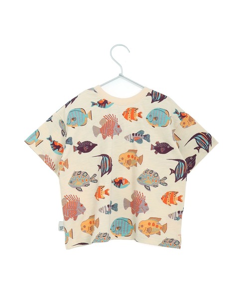 前後着用できるおさかなカーニバル総柄半袖Tシャツ□80～140cm