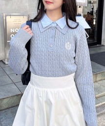 ケーブルダブルカラーポロニット