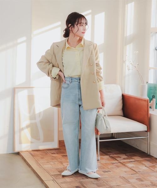 セール】[ 低身長向けサイズ ] ゴールドボタンダブルジャケット