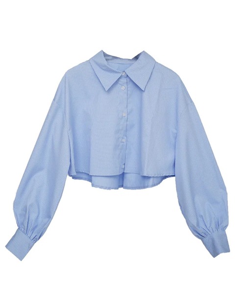 merrylatte（メリーラテ）の「ストライプショート丈シャツ（シャツ/ブラウス・レディース・ブルー・FREE）」の3枚目の写真