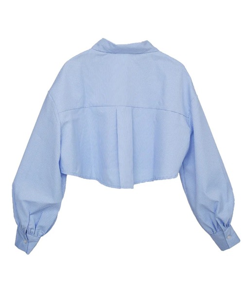 merrylatte（メリーラテ）の「ストライプショート丈シャツ（シャツ/ブラウス・レディース・ブルー・FREE）」の4枚目の写真