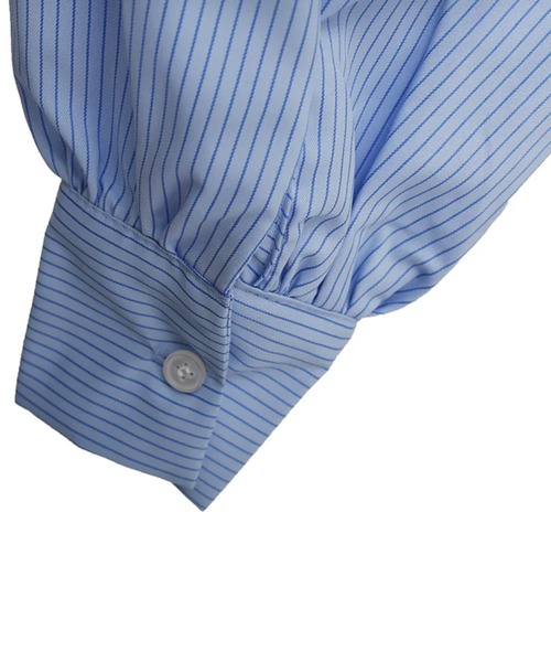 merrylatte（メリーラテ）の「ストライプショート丈シャツ（シャツ/ブラウス・レディース・ブルー・FREE）」の5枚目の写真