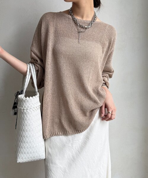 DouDou（ドゥドゥ）の「ペーパーヤーンプルオーバー（ニット/セーター・レディース・ベビーピンク/ブルー/グレー/ベージュ/チャコールグレー/ブルー系その他4/ベージュ系その他・FREE）」の4枚目の写真