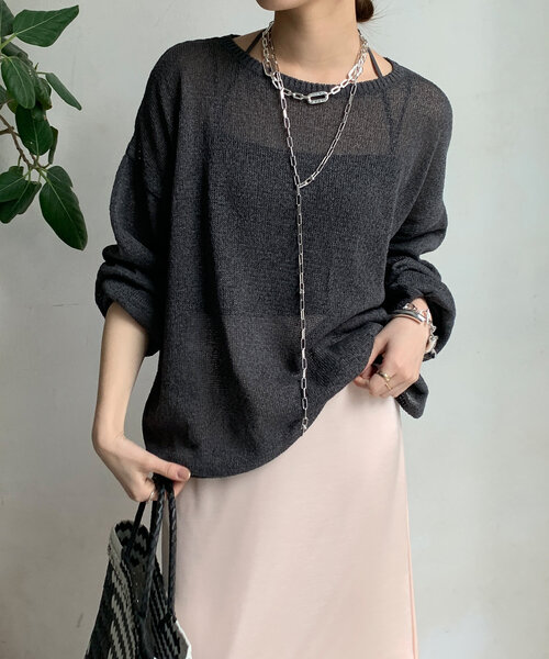 DouDou（ドゥドゥ）の「ペーパーヤーンプルオーバー（ニット/セーター・レディース・ベビーピンク/ブルー/グレー/ベージュ/チャコールグレー/ブルー系その他4/ベージュ系その他・FREE）」の11枚目の写真