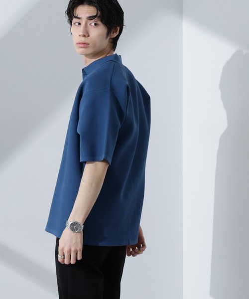 NANO universe(ナノユニバース)の「エアーニットレギュラーカラーシャツ 半袖(シャツ/ブラウス・メンズ・ブラック/ブルー/アイボリー・S/M/L)」の12枚目の写真