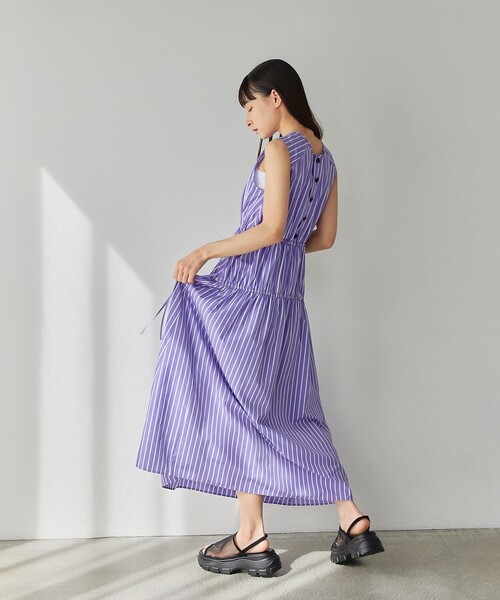 EMMEL REFINESティアード ギャザー ストライプ 2WAYワンピースM UNITED ARROWS green label relaxing｜<EMMEL REFINES>EM
