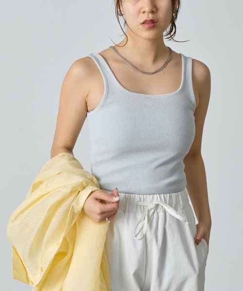 COLONY 2139(コロニートゥーワンスリーナイン)の「ラメフライススクエアタンクトップ(タンクトップ・レディース・ブルー/シルバー/ブラック/ピンクベージュ・FREE)」の20枚目の写真