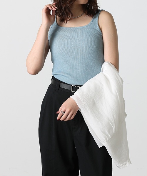 COLONY 2139(コロニートゥーワンスリーナイン)の「ラメフライススクエアタンクトップ(タンクトップ・レディース・ブルー/シルバー/ブラック/ピンクベージュ・FREE)」の13枚目の写真