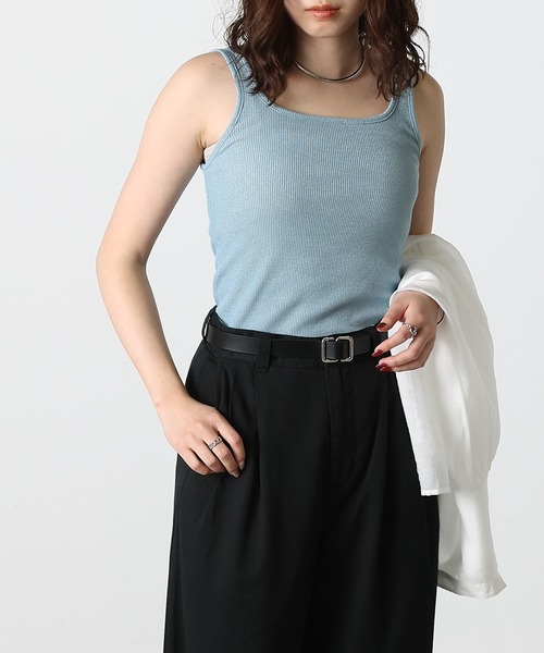 COLONY 2139(コロニートゥーワンスリーナイン)の「ラメフライススクエアタンクトップ(タンクトップ・レディース・ブルー/シルバー/ブラック/ピンクベージュ・FREE)」の14枚目の写真