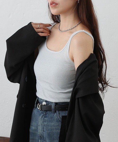 COLONY 2139（コロニートゥーワンスリーナイン）の「ラメフライススクエアタンクトップ（タンクトップ・レディース・ブルー/シルバー/ブラック/ピンクベージュ・FREE）」の18枚目の写真