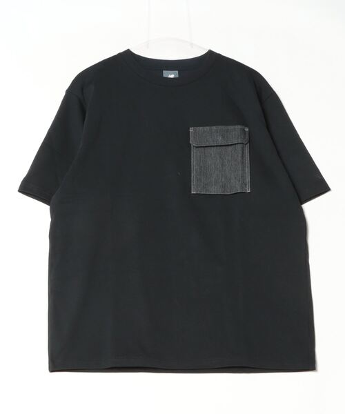 NEW BALANCE（ニューバランス）の「【別注】ニューバランス New Balance デニムコンビTシャツ_ 限定コラボ（Tシャツ/カットソー・メンズ・ブラック/オフホワイト・LL/S/M/L）」の2枚目の写真