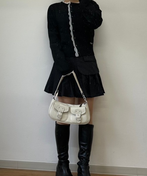 nemne store(ネンネストア)の「【sepup】レースアシメニットカーデ(ニット/セーター・レディース・グリーン系/杢グレー/ブラック系・MEDIUM/SMALL)」の1枚目の写真