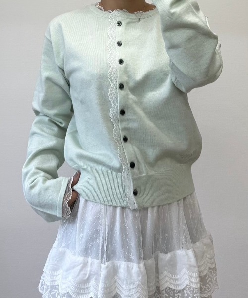 nemne store(ネンネストア)の「【sepup】レースアシメニットカーデ(ニット/セーター・レディース・グリーン系/杢グレー/ブラック系・MEDIUM/SMALL)」の5枚目の写真