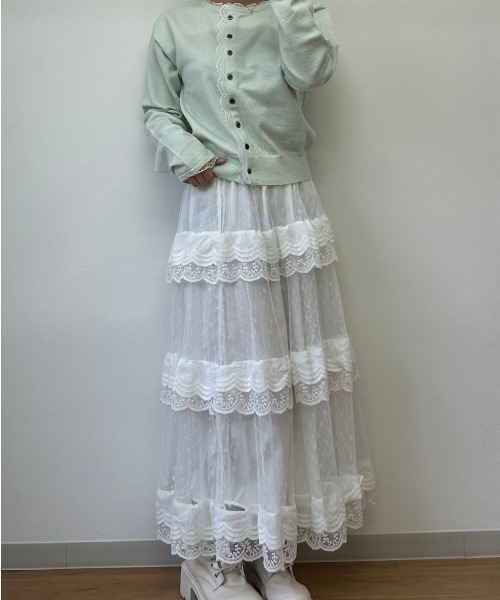 nemne store(ネンネストア)の「【sepup】レースアシメニットカーデ(ニット/セーター・レディース・グリーン系/杢グレー/ブラック系・MEDIUM/SMALL)」の6枚目の写真