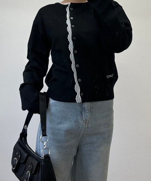 nemne store(ネンネストア)の「【sepup】レースアシメニットカーデ(ニット/セーター・レディース・グリーン系/杢グレー/ブラック系・MEDIUM/SMALL)」の7枚目の写真