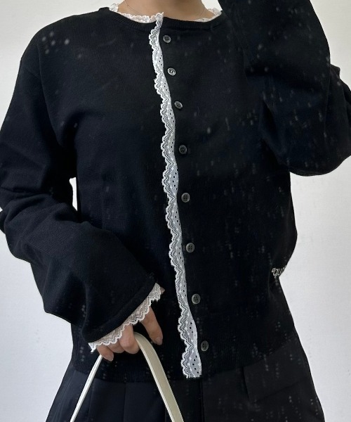 nemne store(ネンネストア)の「【sepup】レースアシメニットカーデ(ニット/セーター・レディース・グリーン系/杢グレー/ブラック系・MEDIUM/SMALL)」の9枚目の写真