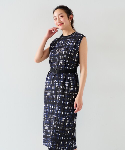 (untitled)出品 ボタニカルフラワープリントワンピース（ミドルワンピース