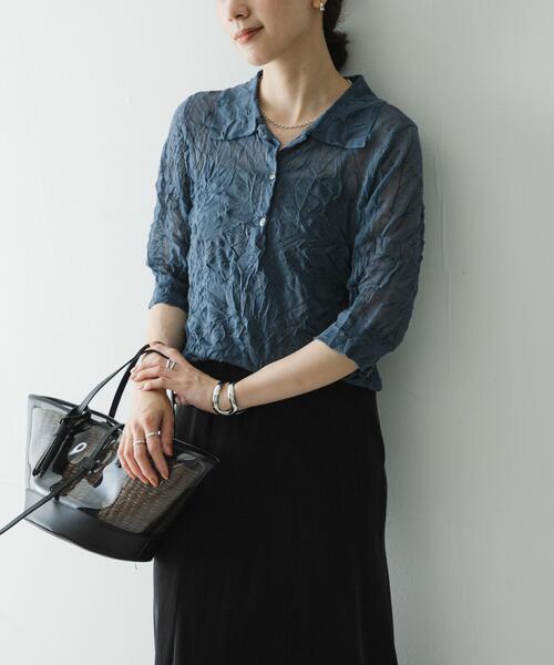 URBAN RESEARCH(アーバンリサーチ)の「new basic リネン混ワッシャーシャツカラーニット(ニット/セーター・レディース・イエロー/ベージュ系その他/グレー系その他・FREE)」の1枚目の写真