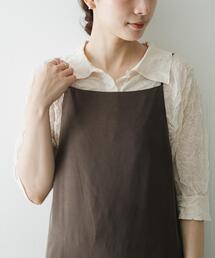 new basic　リネン混ワッシャーシャツカラーニット