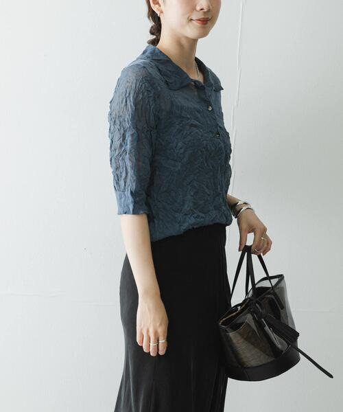 URBAN RESEARCH(アーバンリサーチ)の「new basic リネン混ワッシャーシャツカラーニット(ニット/セーター・レディース・イエロー/ベージュ系その他/グレー系その他・FREE)」の5枚目の写真