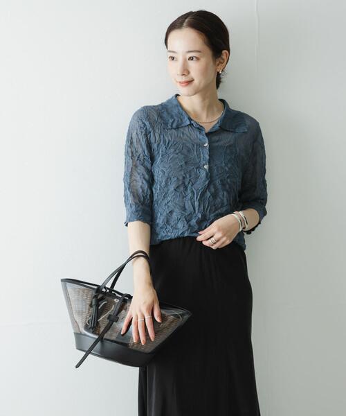 URBAN RESEARCH(アーバンリサーチ)の「new basic リネン混ワッシャーシャツカラーニット(ニット/セーター・レディース・イエロー/ベージュ系その他/グレー系その他・FREE)」の7枚目の写真