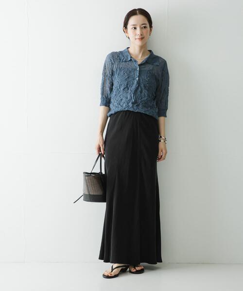 URBAN RESEARCH(アーバンリサーチ)の「new basic リネン混ワッシャーシャツカラーニット(ニット/セーター・レディース・イエロー/ベージュ系その他/グレー系その他・FREE)」の9枚目の写真