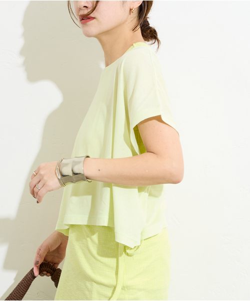 JOURNAL STANDARD（ジャーナルスタンダード）の「マルチマッチシアーショートプルオーバー（Tシャツ/カットソー・レディース・ホワイト/ブラックミックス/ベージュ/イエロー・FREE）」の4枚目の写真