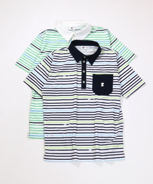 Picone CLUB(ピッコーネクラブ)の「【メンズ】万年筆ボーダーUV速乾ポロシャツ(ポロシャツ・メンズ・ネイビー/グリーン・LL/L/M)」の4枚目の写真